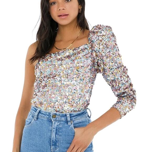 ASTR ISOLDE ONE SHOULDER SEQUIN BODYSUIT Size Medium - Picture 1 of 6